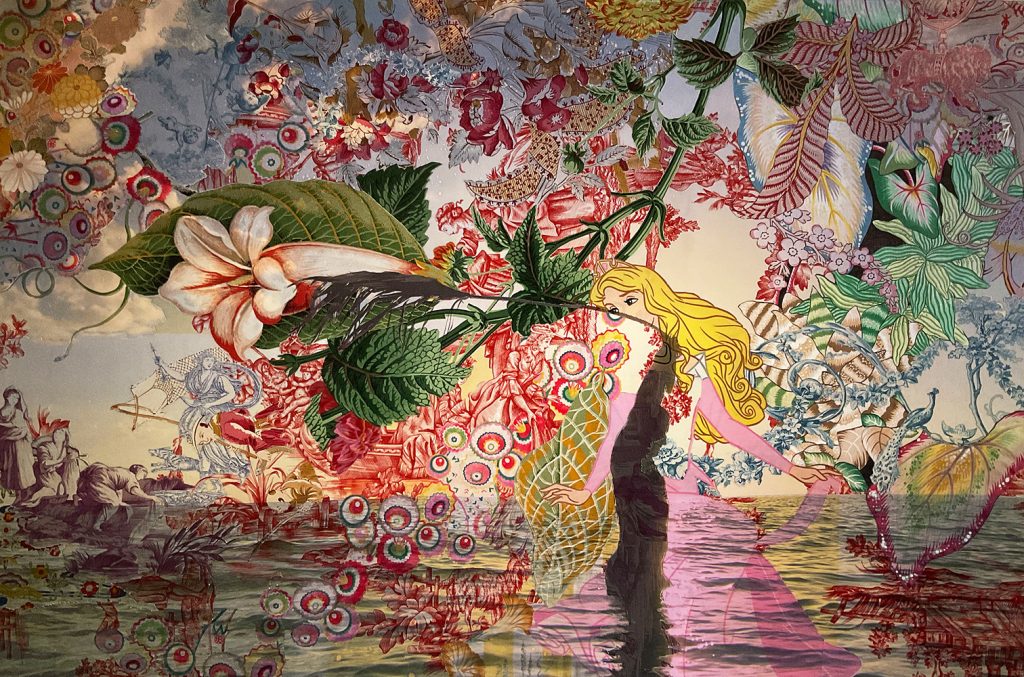 Damien Jalet Captiva Island Palm (on blue mythic toile, Disney princess, and Schumacher floral) 2021